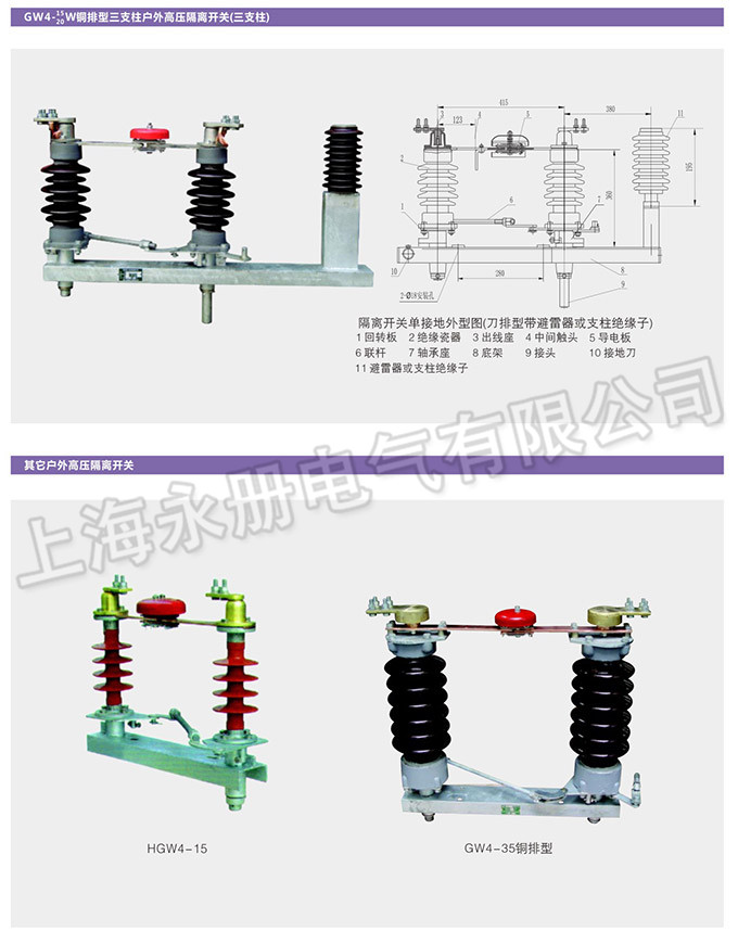 GW4型戶外高壓隔離開關(guān)的外形及結(jié)構(gòu)圖